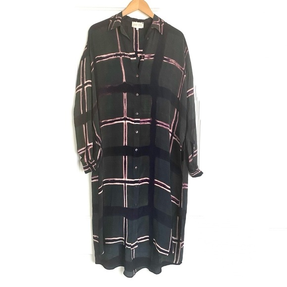 LAURA SIEGEL Moss Grid Silk Button Down Shirt Dress size Small - Picture 1 of 8